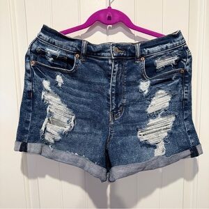 American Eagle Outfitters Dark Blue Distressed Jean Shorts Stretch